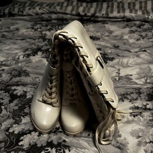 Women's White Lace-Up Boots